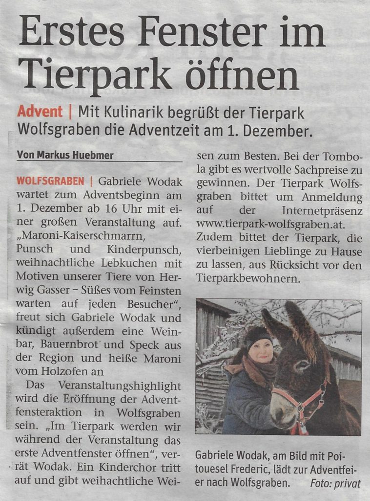 Einladung zum Advent im Tierpark