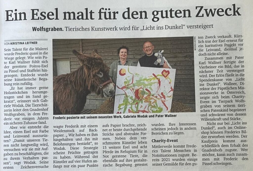Esel malt für guten Zweck